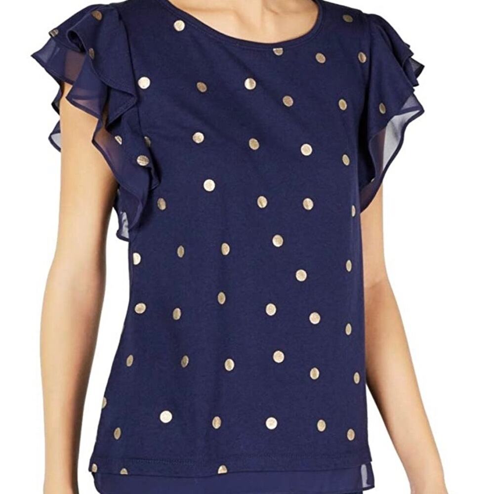 Maison Jules Flutter Sleeve Polka Dot Blouse NWT